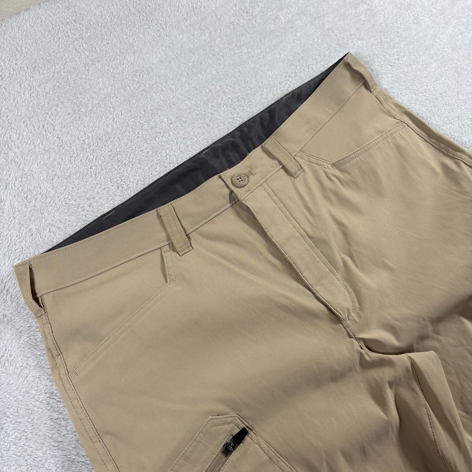 Eddie Bauer Rainier Pants Men 36x32 Beige Stretch Hiking Camping Water Repellent